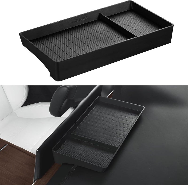 Basenor 2022-2026 Tesla Model X Model S Center Console Organizer Behind Screen Storage Box, Dashboard Hidden Tray, Non-Slip Sunglasses Card Tissue Holder, Accessories for Refresh Plaid Long Range - Image 1